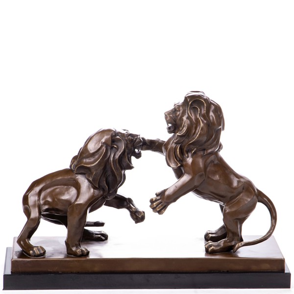 Harcoló oroszlánok - bronz szobor márványtalpon képe